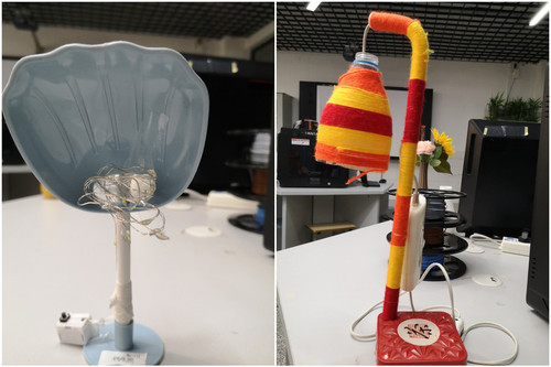 2学生们利用生活废弃物制作的创意台灯
